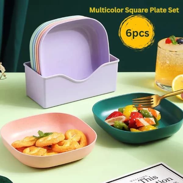 Multicolor 6-Piece Square Plate Set